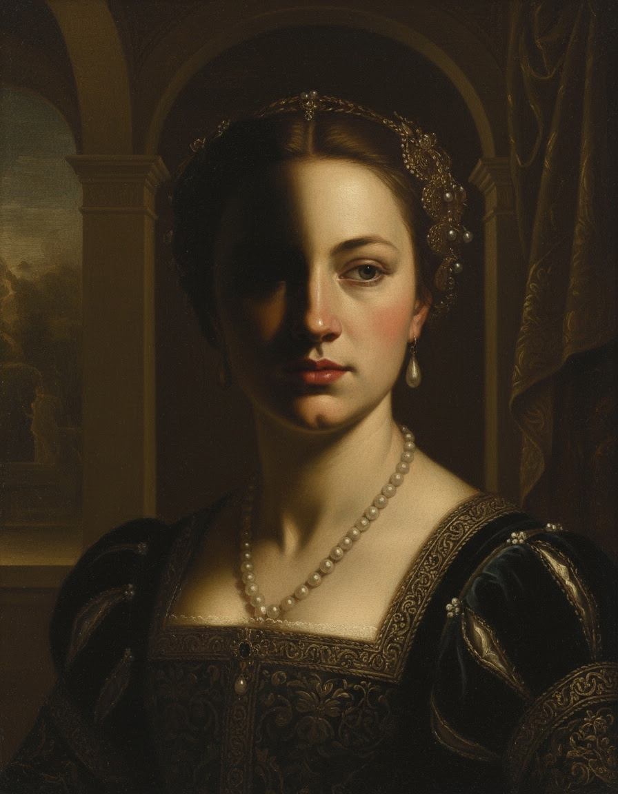 Example output: a Renaissance oil painting portrait in chiaroscuro lighting, museum-lit, classical brushwork. This is what your selfie looks like after running the prompt through MCP Media Engine img2img.