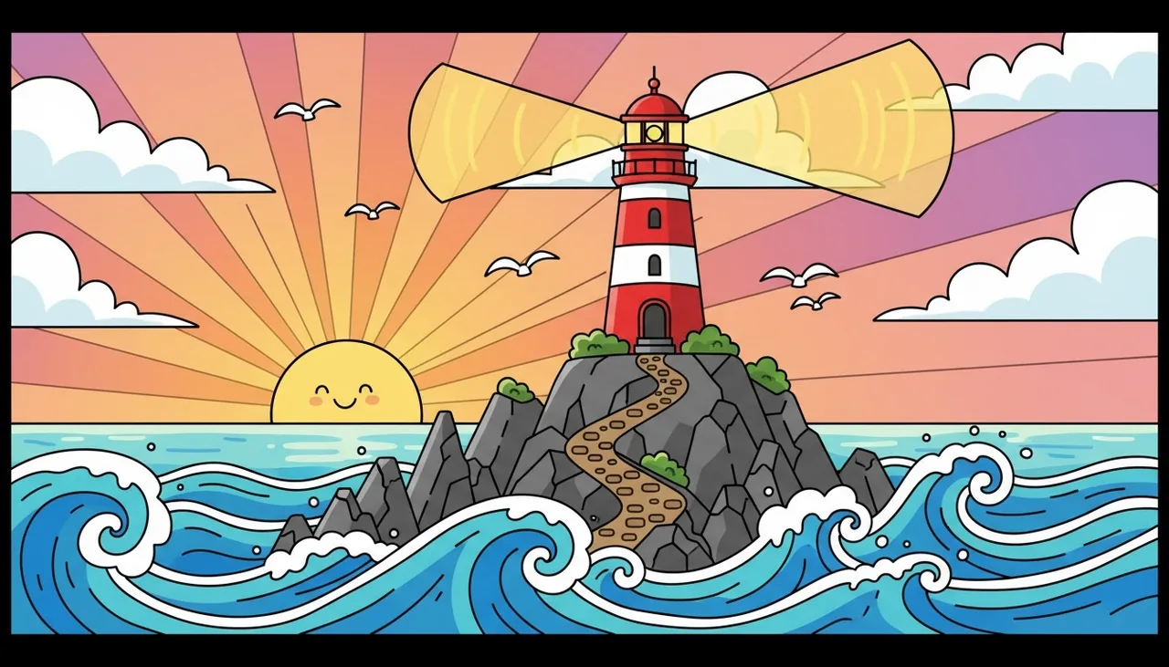 Cartoon Illustration style example: Bold outlines, flat vibrant colors.
