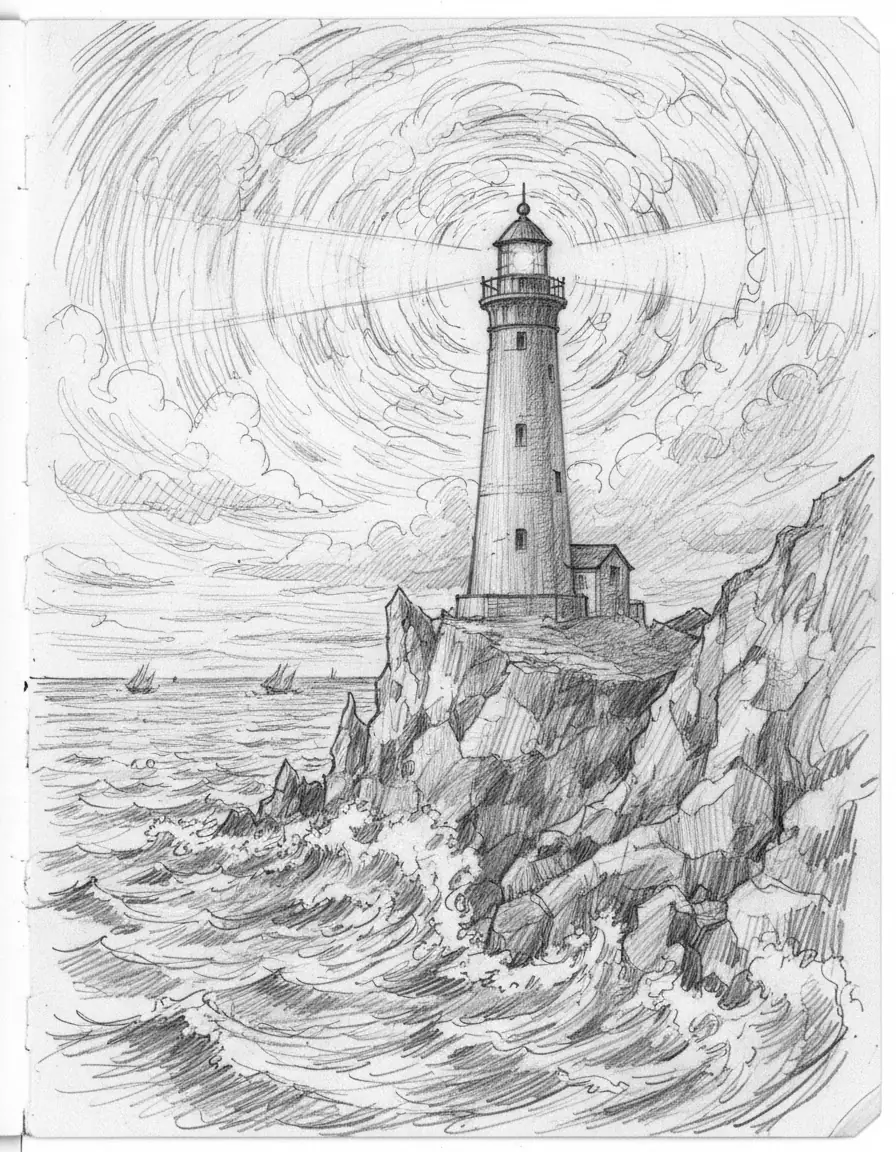 Pencil Sketch style example: Hand-drawn crosshatching on sketchbook paper.